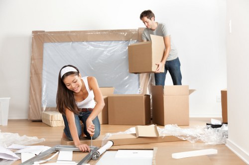 Removal van and packed boxes ready for a home move in Barnet