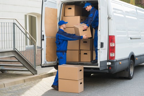 Moving boxes and documentation used during a service review