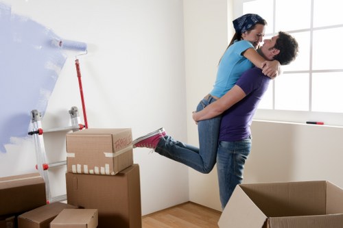 Packed boxes and furniture prepared for a Barnet house move